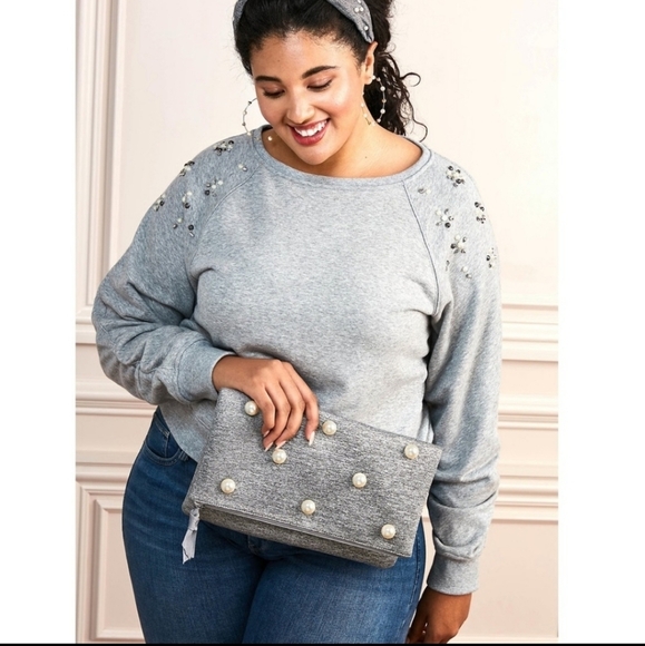 Stella & Dot Madison Clutch in‎  Gray & Pearl - Picture 4 of 10